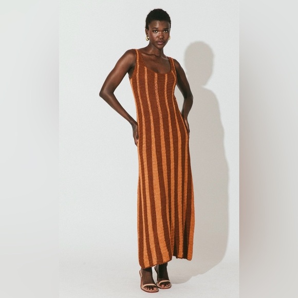 NWT Cleobella Ginger Hand Crochet Maxi Dress in Terracotta & Brown Stripes, M - Picture 4 of 16